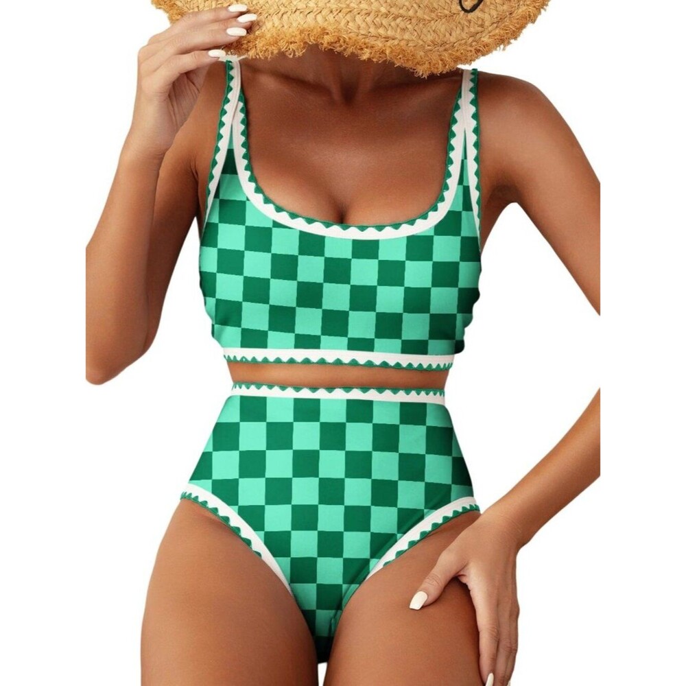 2 Piece Bikini Sets Cute Floral Swimsuits Tummy Control Scoop High Rise XS